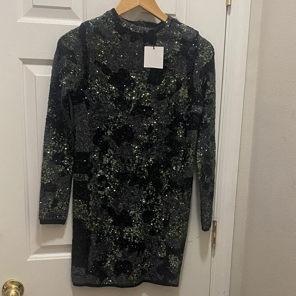 Zara Sophisticated Black,Grey,and Green Sequin Dress